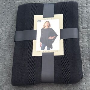 Celeste Cotton Blend Knit Poncho, Black, One Size, NWT
